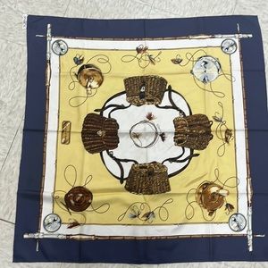 Wathne Italian silk  scarf with fishing creel theme in navy blue